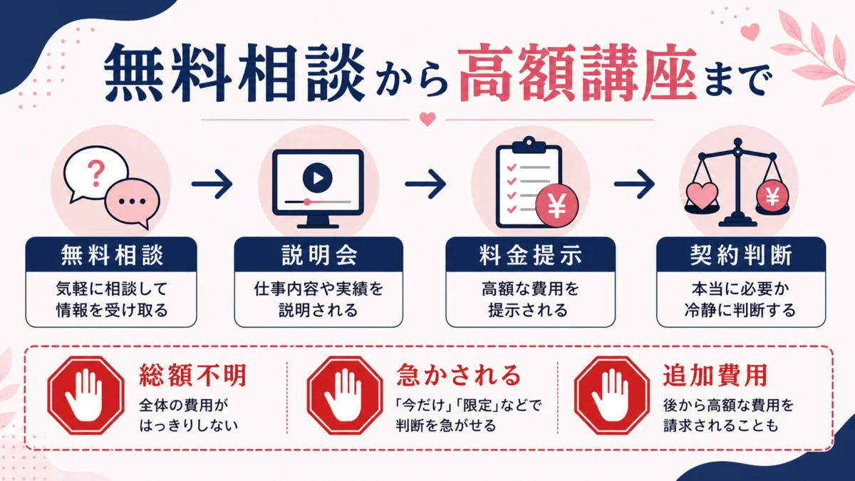 無料相談から高額講座までの流れ図解