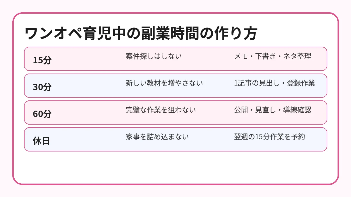 ワンオペ育児中の主婦が副業時間を作る15分30分60分の分け方