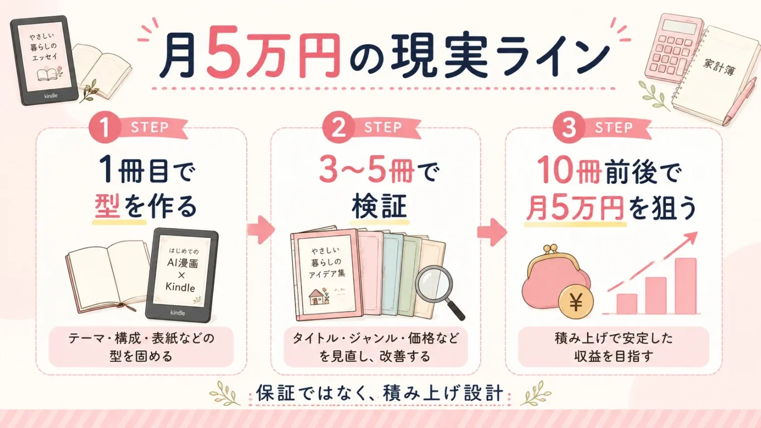 AI漫画Kindle出版で月5万円を狙う現実ラインの図解