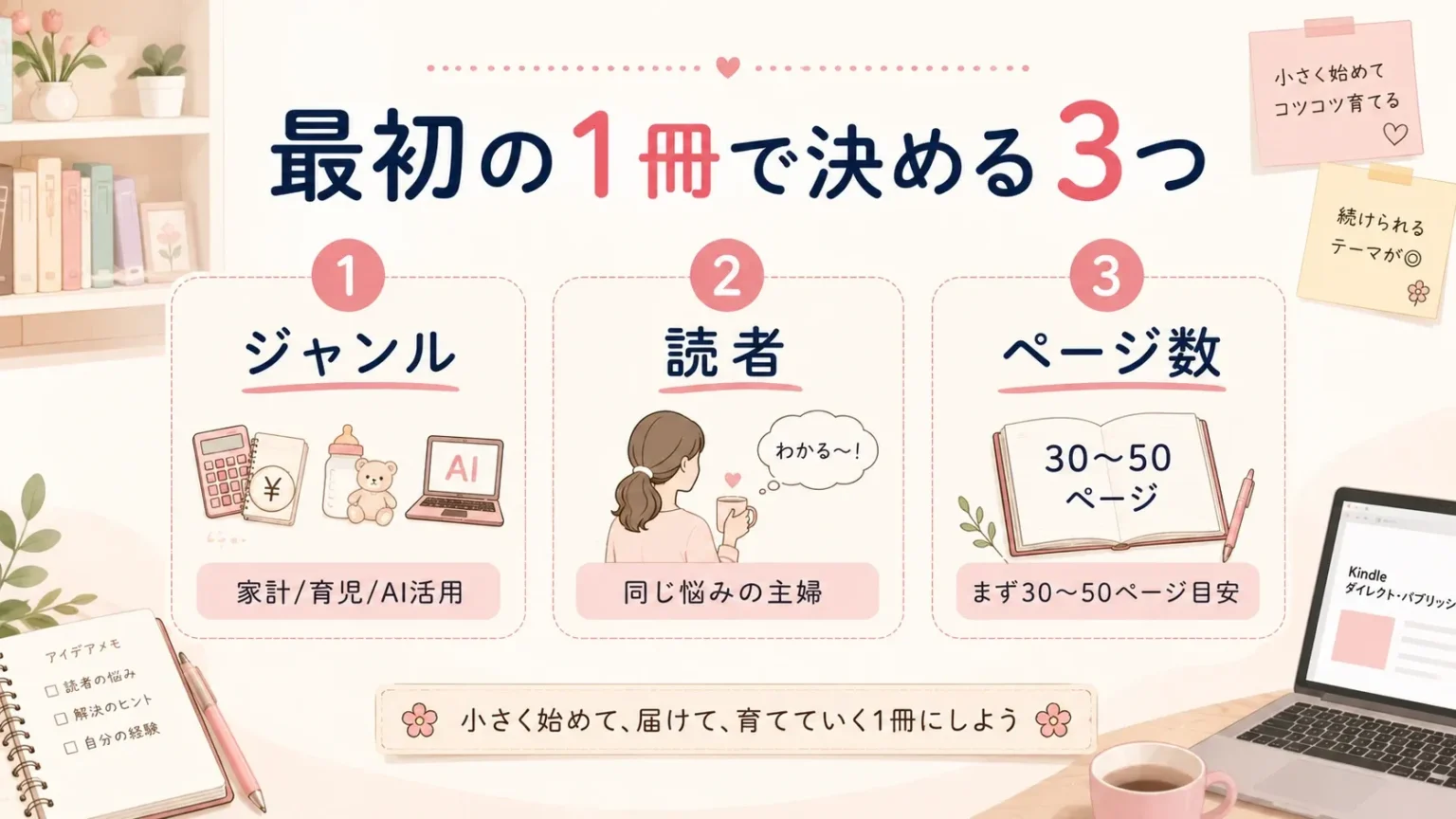 AI漫画Kindle出版で最初の1冊に必要なジャンル読者ページ数の図解
