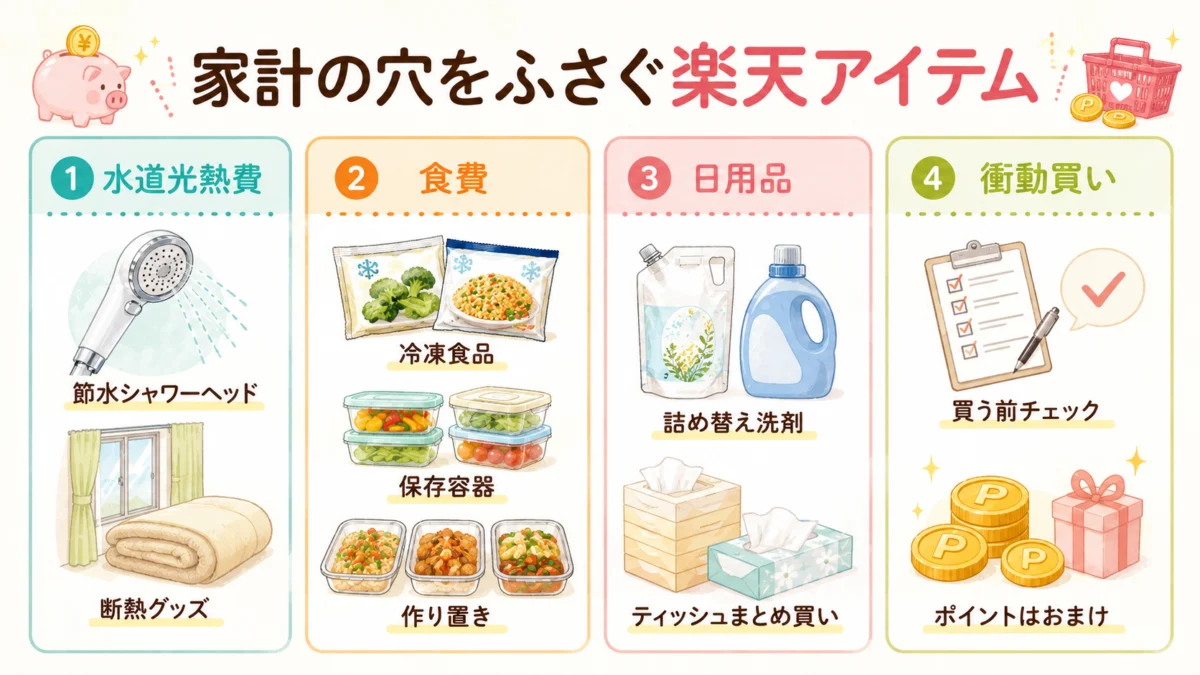 家計の穴をふさぐ楽天アイテム図解
